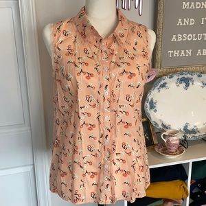 Modcloth Peach Floral Lace Sleeveless Blouse